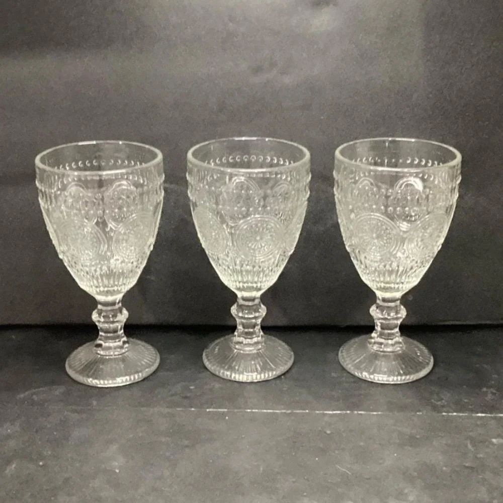 Target Bullseye Clear Wine Glasses, Set of 3, Vintage Inspired Goblets, Stemware
